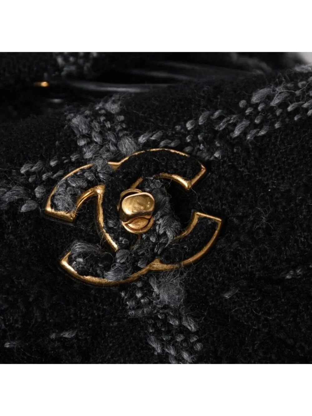 Chanel Tweed Dumas Backpack Base CC Logo Black Gray